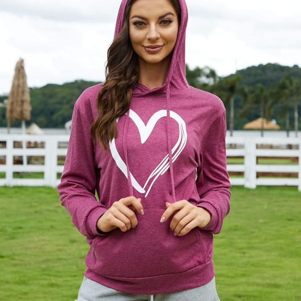 Women's Penceni "Heart" Hoodie Sweatshirt Long Sleeve Top - Picture 10 of 11